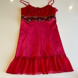 Vintage Red Sleeveless slip Dress with Embroidered Detail